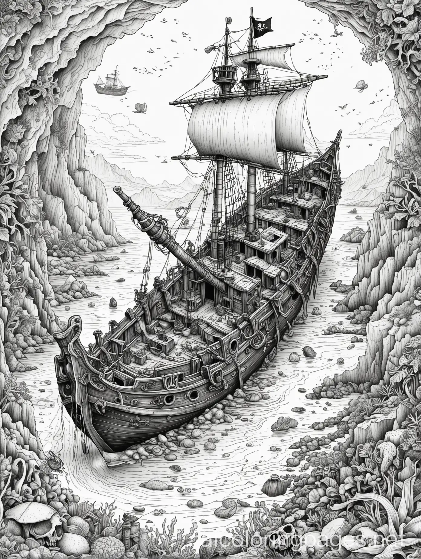 Pirate-Shipwreck-Treasure-Coloring-Page