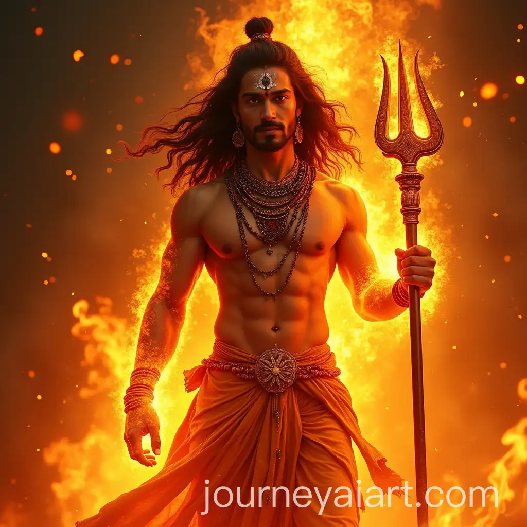 Lord-Mahadev-Surrounded-by-Fiery-Inferno-with-Molten-Lava-Outfit-and-Vintage-Trident