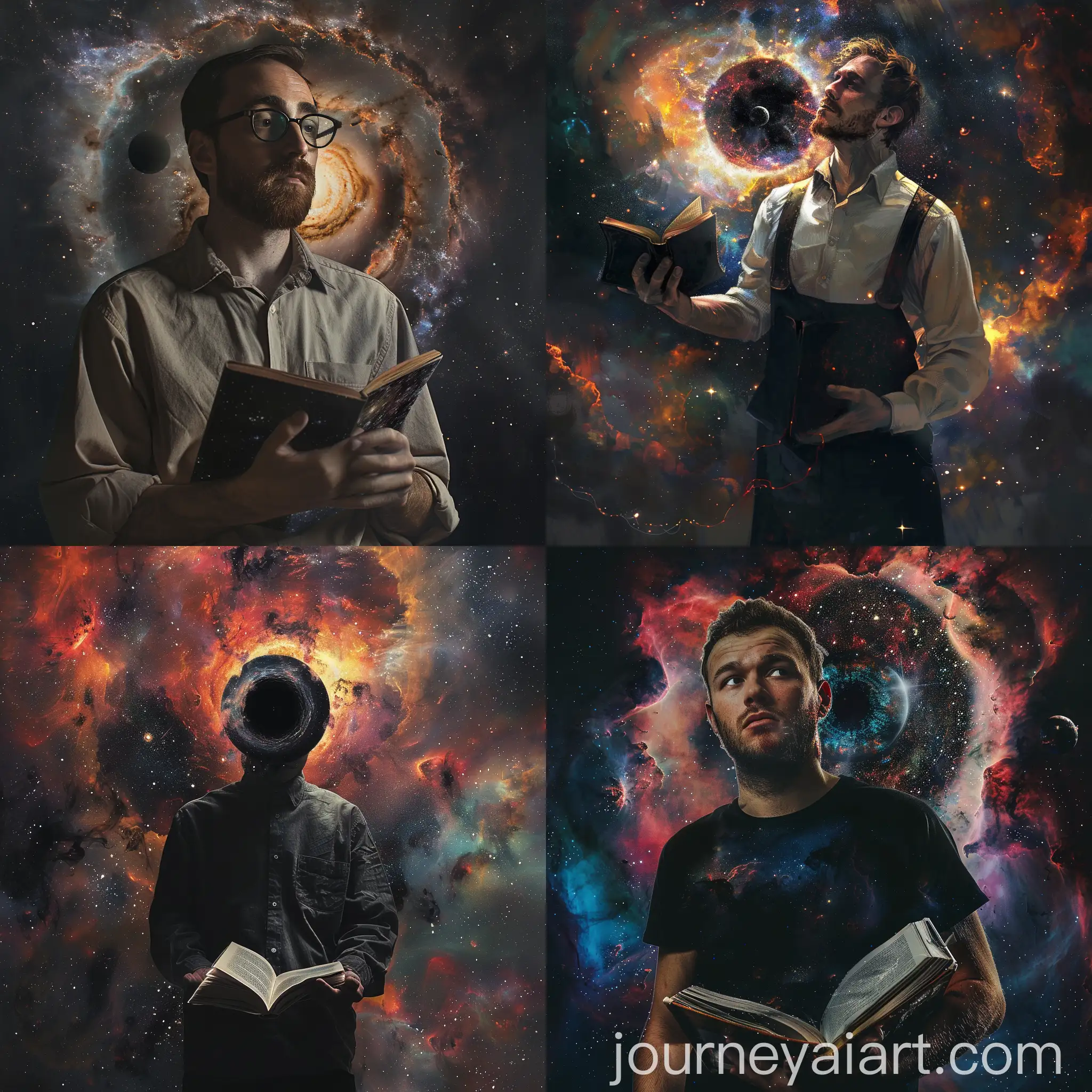 Man-Holding-Book-and-Black-Hole-with-Eye-Nebula-Background