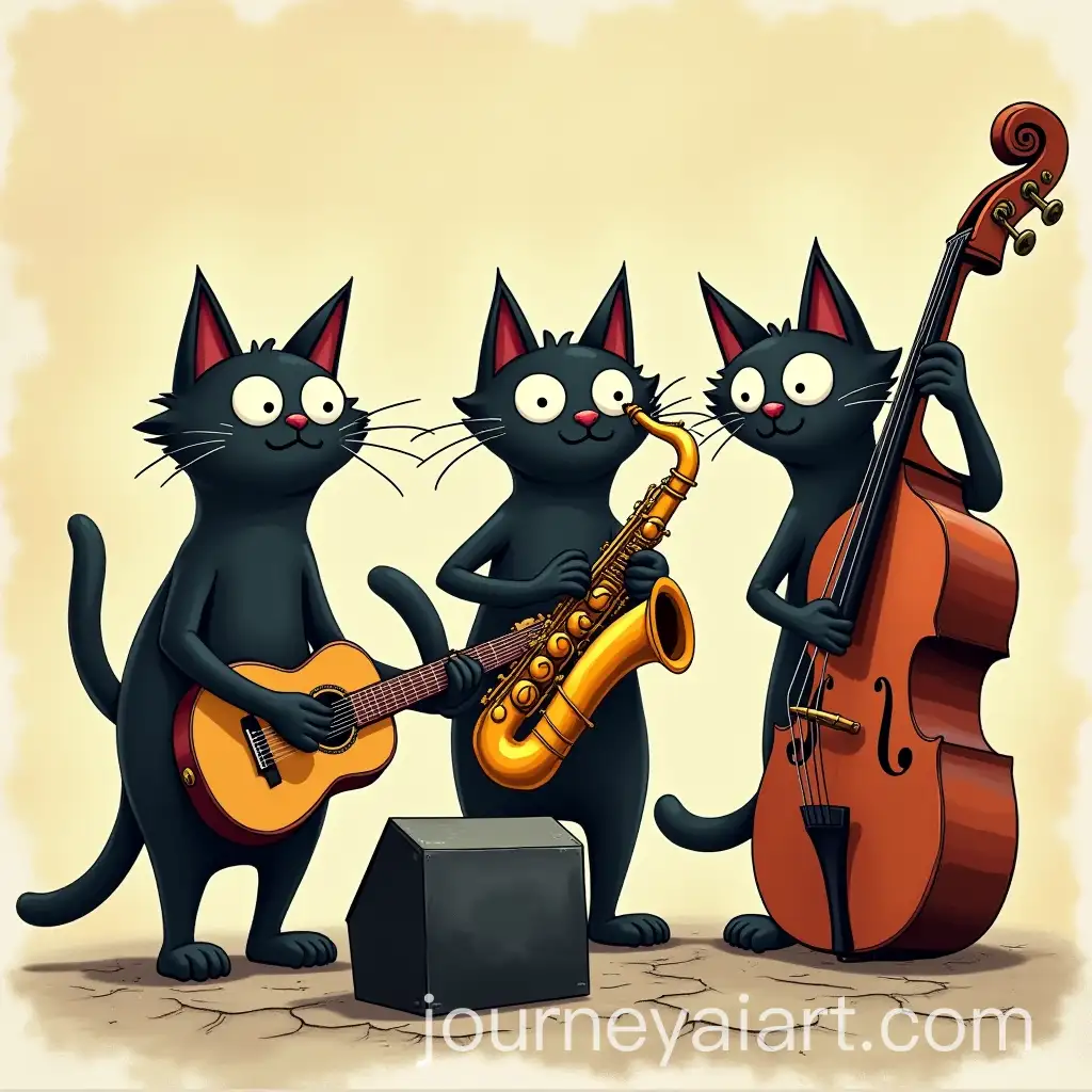 Black-Cats-Playing-Jazz-Instruments-in-Vintage-Street-Performance