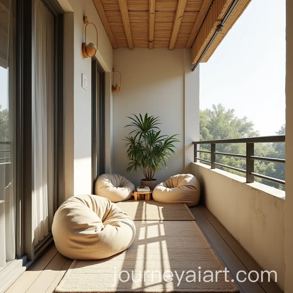 Cozy-Boho-Balcony-with-Bamboo-Privacy-Screen-and-Floor-Seating