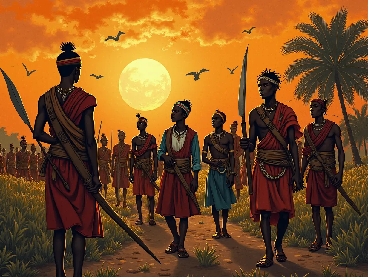 write a detailed prompt that generates Igbo inspired african art that depicts a war for knowledge