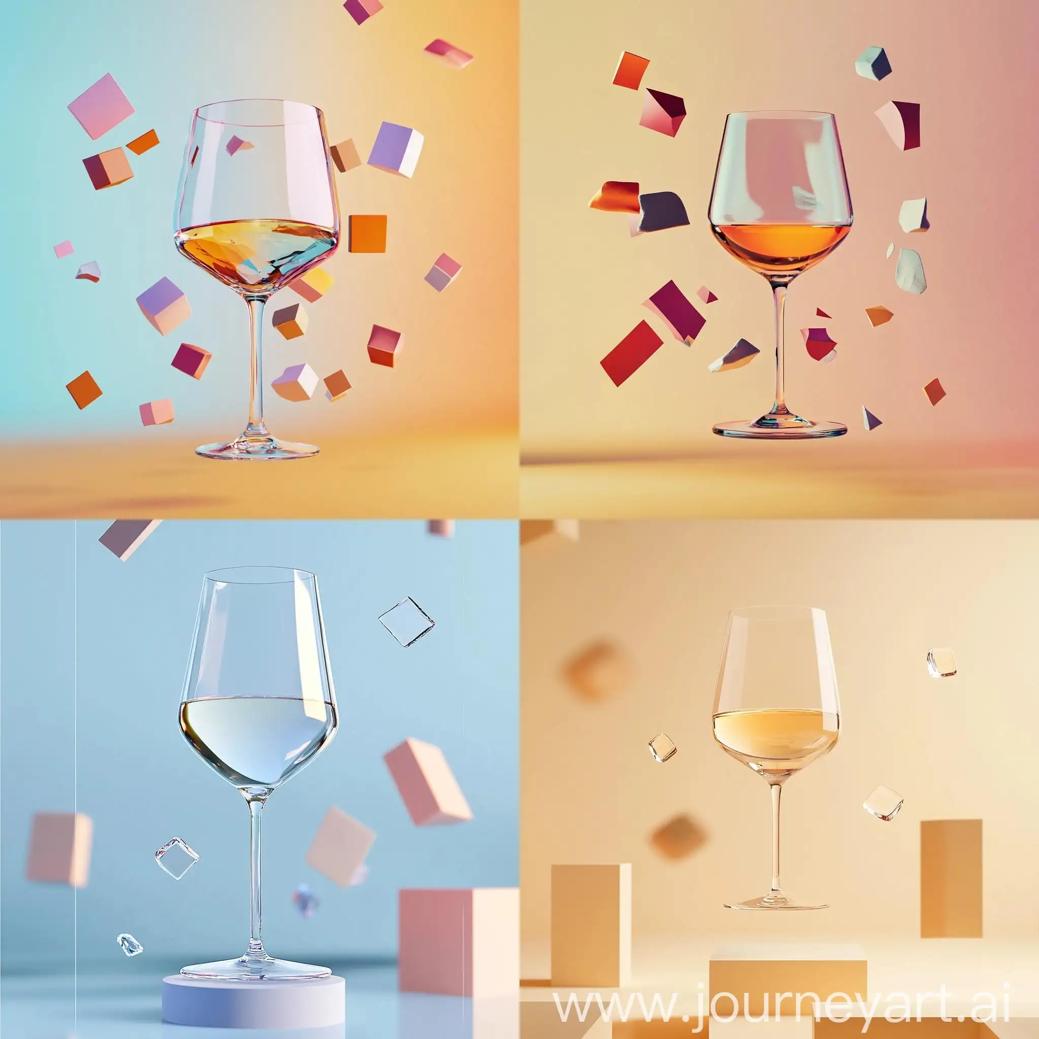 Casual-3D-Render-of-Flying-Wine-Glass-with-Geometric-Background