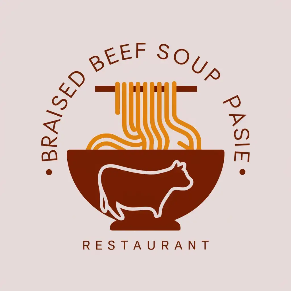 a vector logo design,with the text "braised beef soup paste", main symbol:A bowl, with noodles shaped like Pan Jinchi on the bowl and a cow's shadow inside the bowl.,Minimalistic,be used in Restaurant industry,clear background