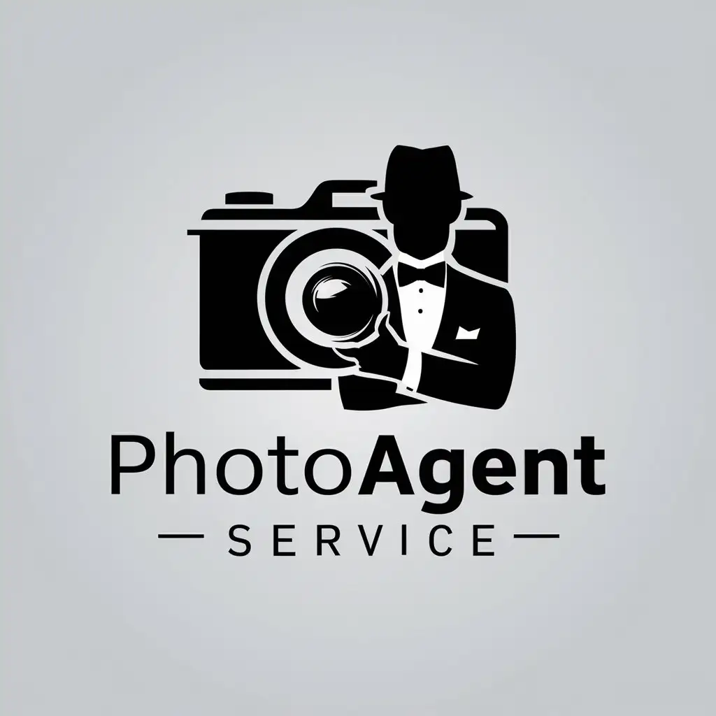 a logo design,with the text "Photoagent service", main symbol:Camera, secret agent, bow tie, tuxedo,Moderate,clear background