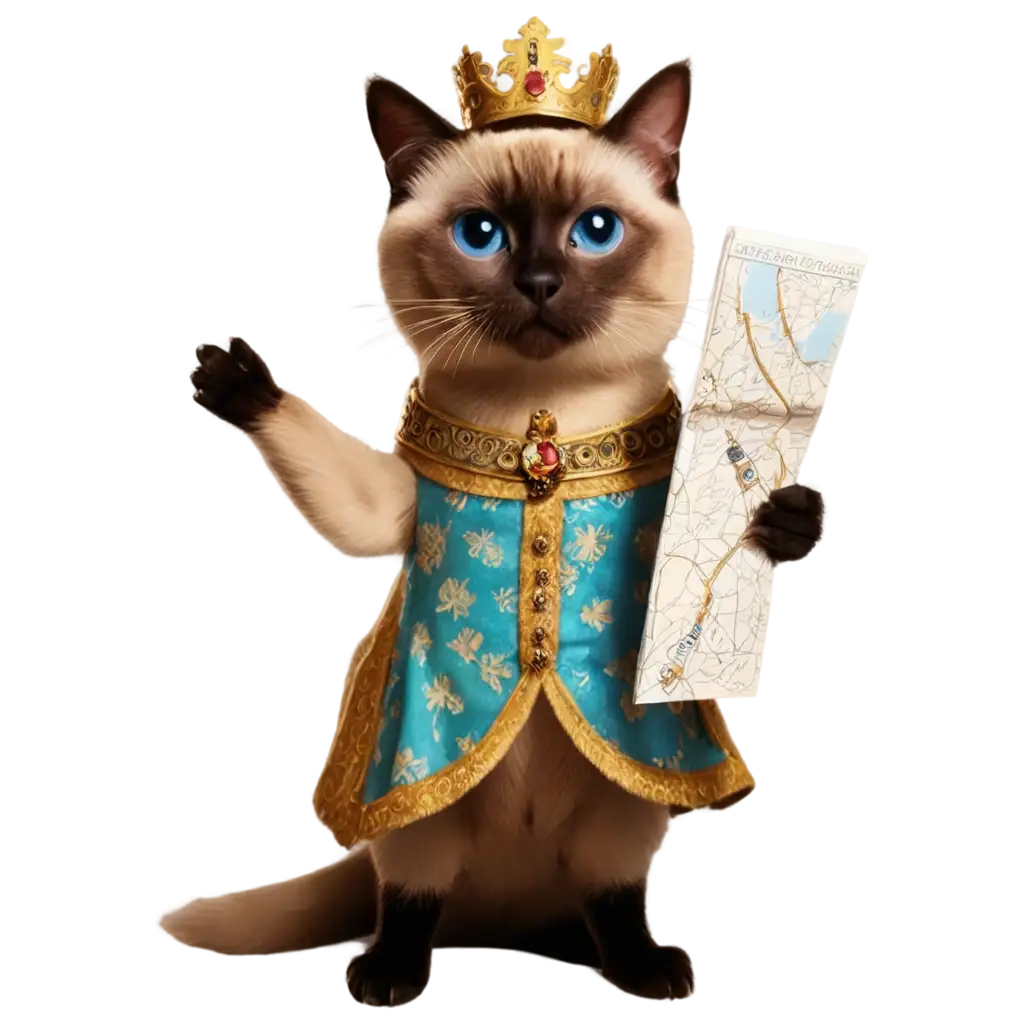 AdAI-Art-Prompt-Analysisorable-Siamese-Cat-King-Holding-a-Map-PNG-Image-with-Transparent-Background