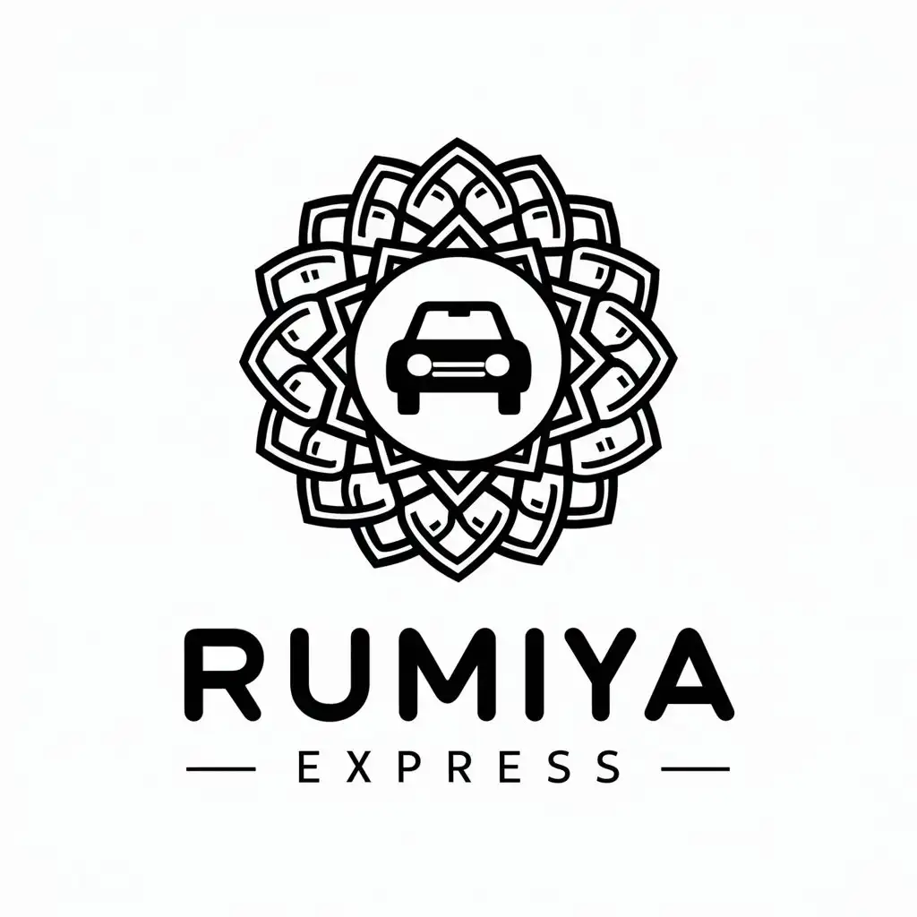 a vector logo design,with the text "rumiya express", main symbol:money mandala with a taxi in the center,Minimalistic,be used in delivery industry,clear background