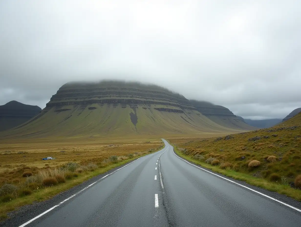 Scenic road and surreal landscape at the Highlands of the Snaefellsnes peninsula