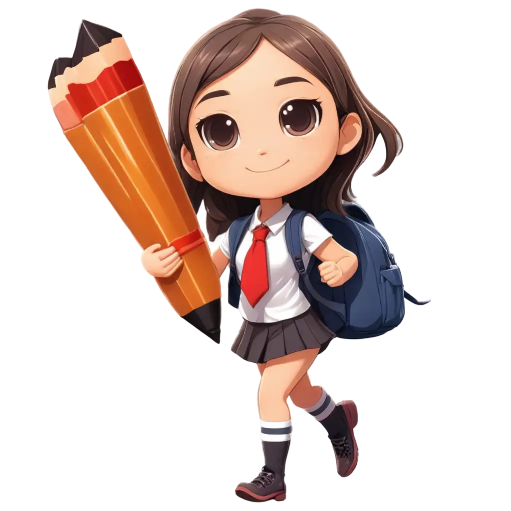 Chibi-Girl-Character-in-School-Uniform-with-Big-Backpack-and-Giant-Pencil-PNG-Image