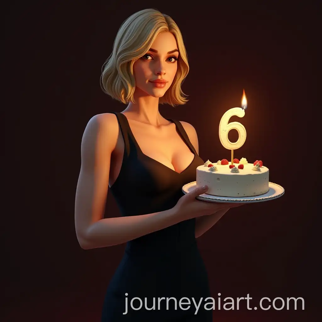 Young-Blonde-Woman-Celebrating-6th-Birthday-with-Elegant-Cake
