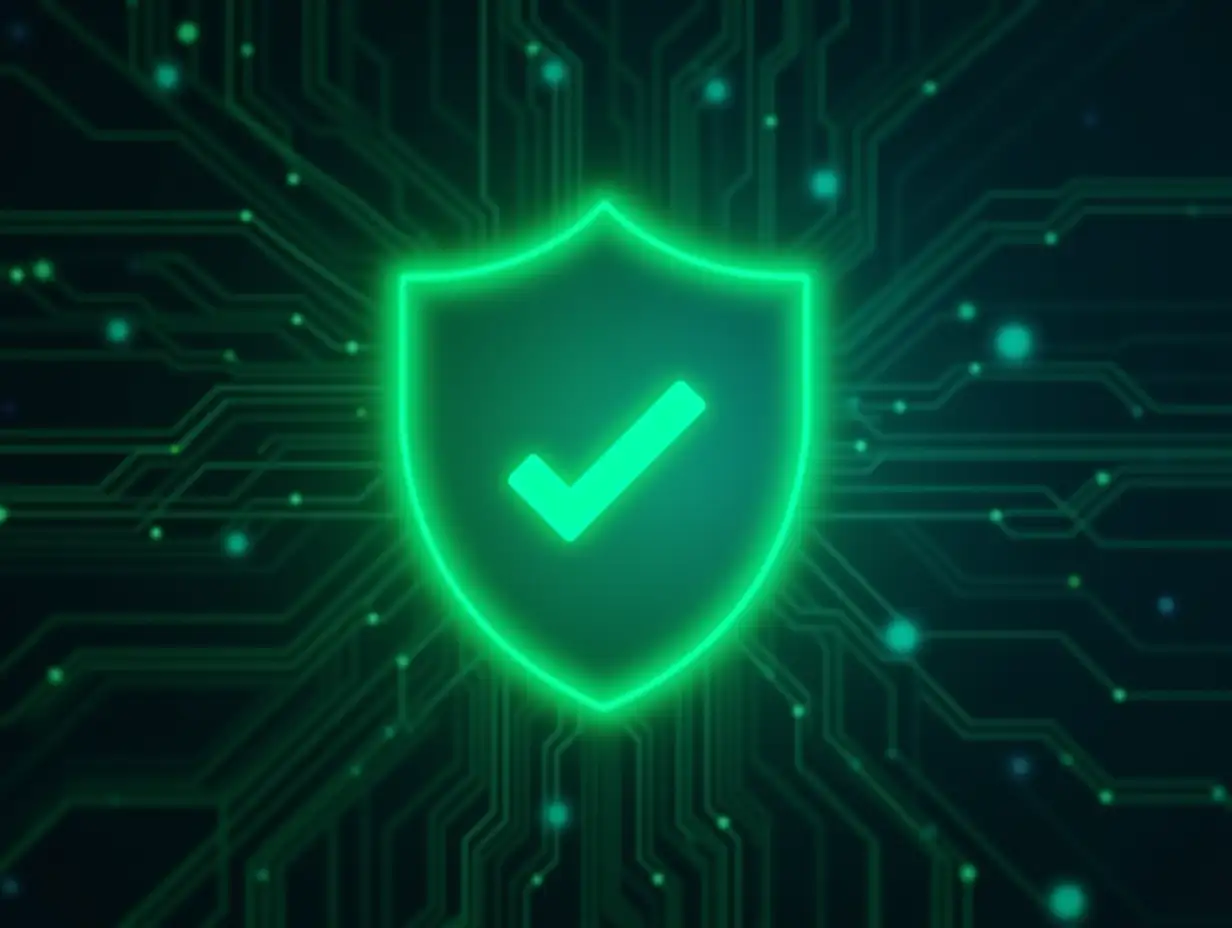 Cybersecurity-Shield-with-Glowing-Checkmark-Over-Digital-Circuit-Background