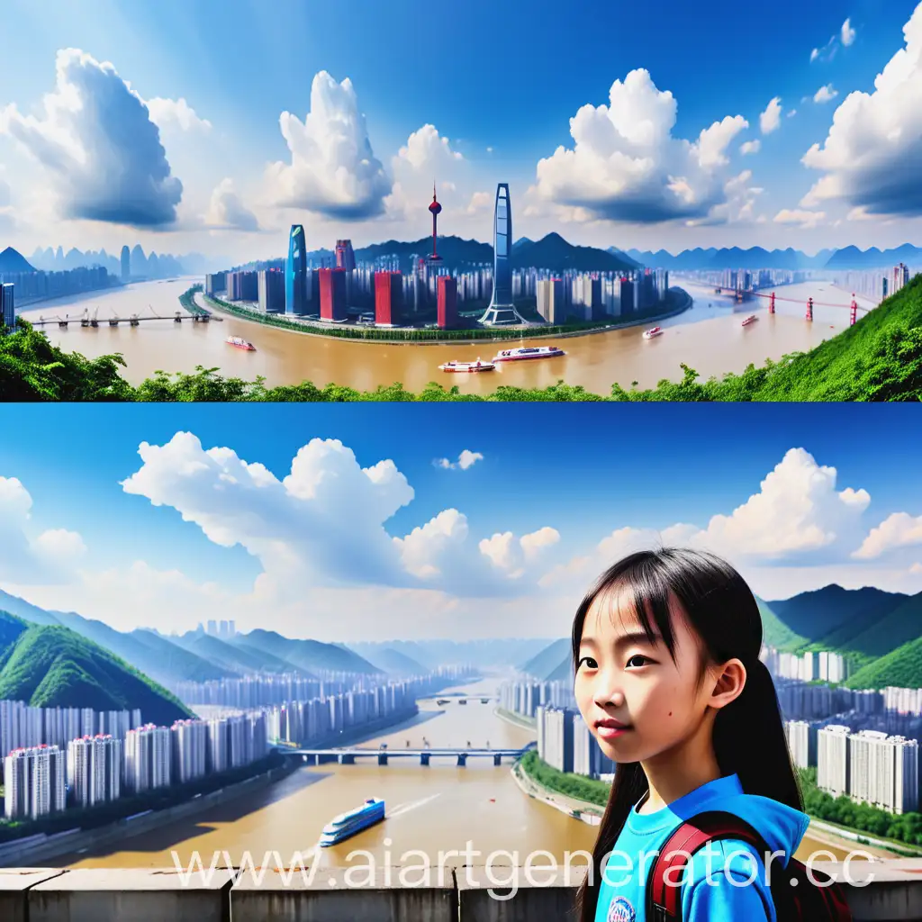 Chongqing-Poster-with-Middle-School-Student-by-Yangtze-River-and-Mountain-City-Views