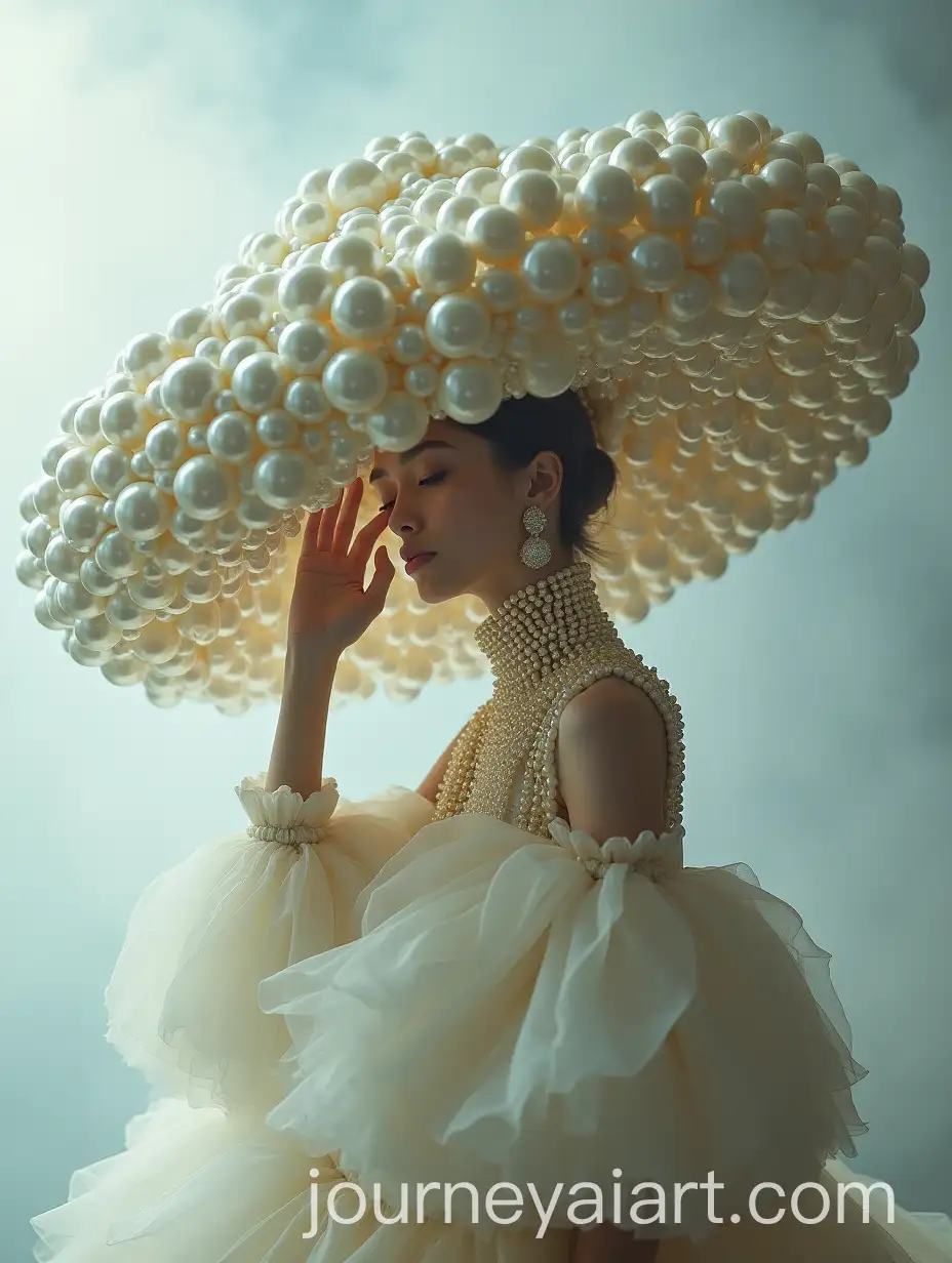 Surreal-HighFashion-Woman-in-Pearls-and-Voluminous-Gown