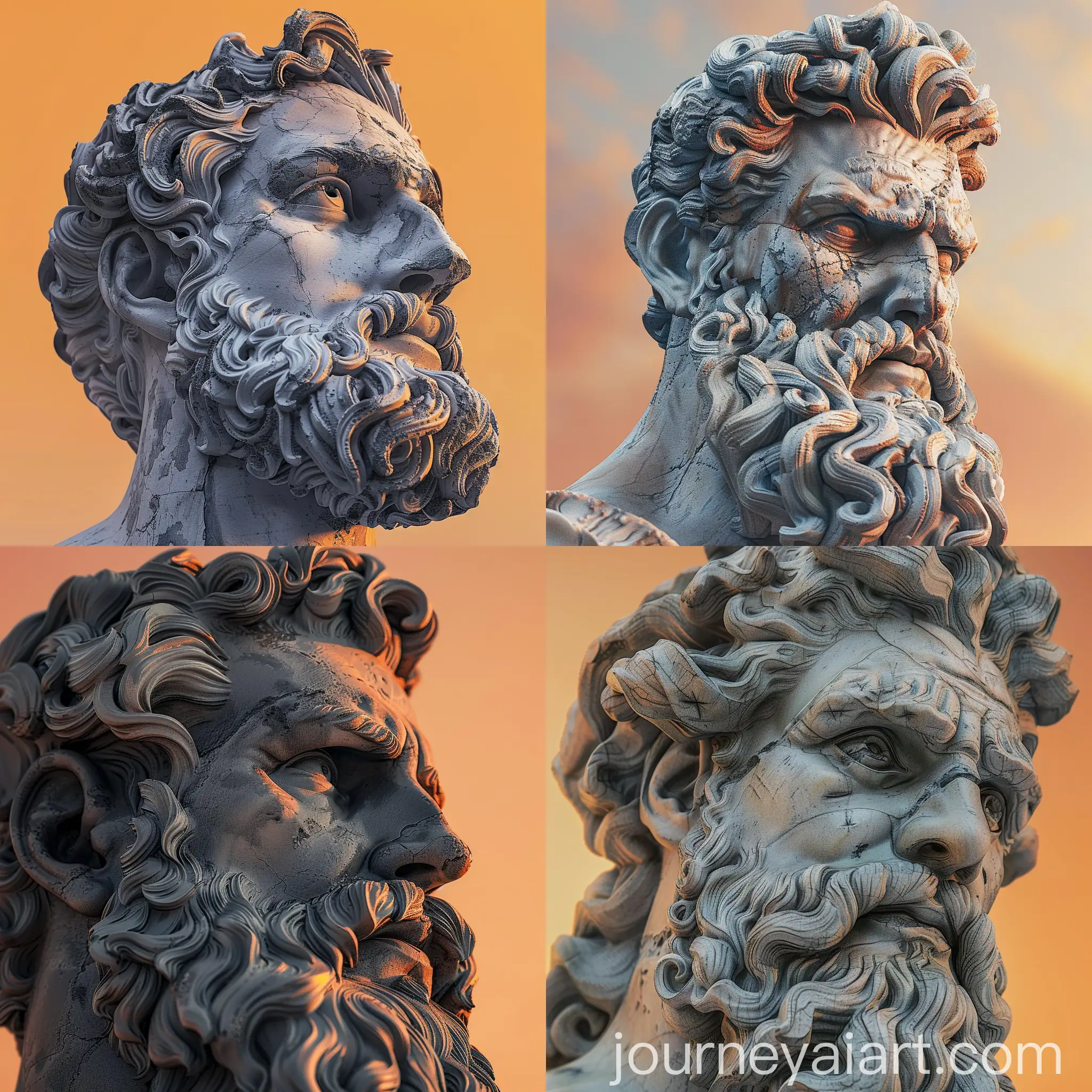 HyperRealistic-3D-Statue-of-Powerful-Greek-Man-in-Dark-Onyx-under-Clear-Orange-Sky
