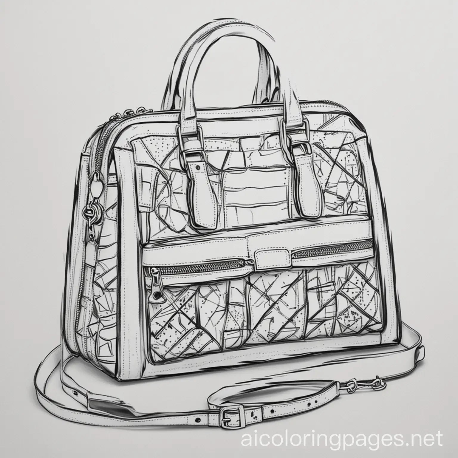 Fashion accessory items coloring pages for adults, Coloring Page, black and white, line art, white background, Simplicity, Ample White Space. The background of the coloring page is plain white to make it easy for young children to color within the lines. The outlines of all the subjects are easy to distinguish, making it simple for kids to color without too much difficulty