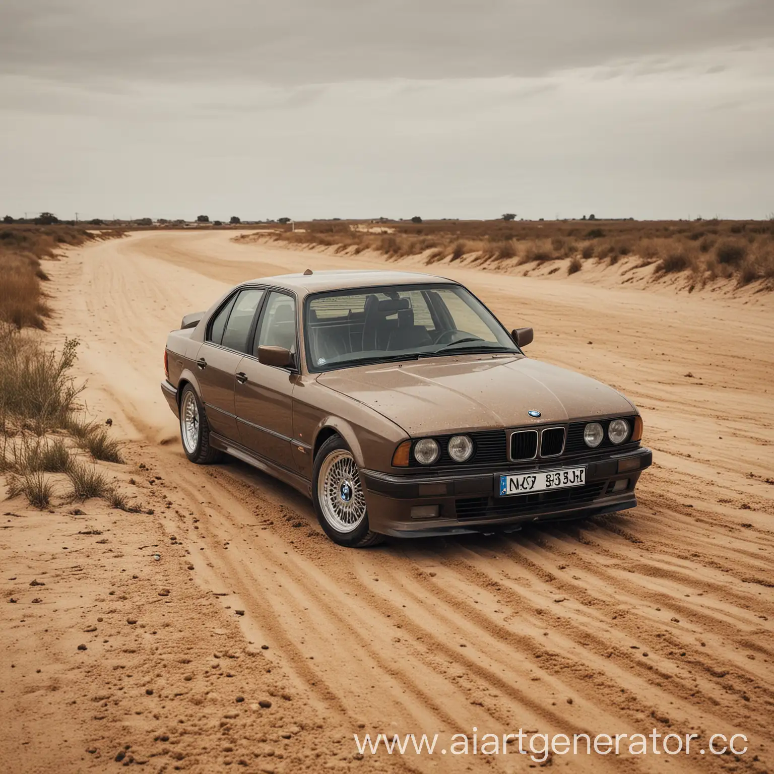 BMW-E34-Driving-on-Desert-Highway-at-Sunset