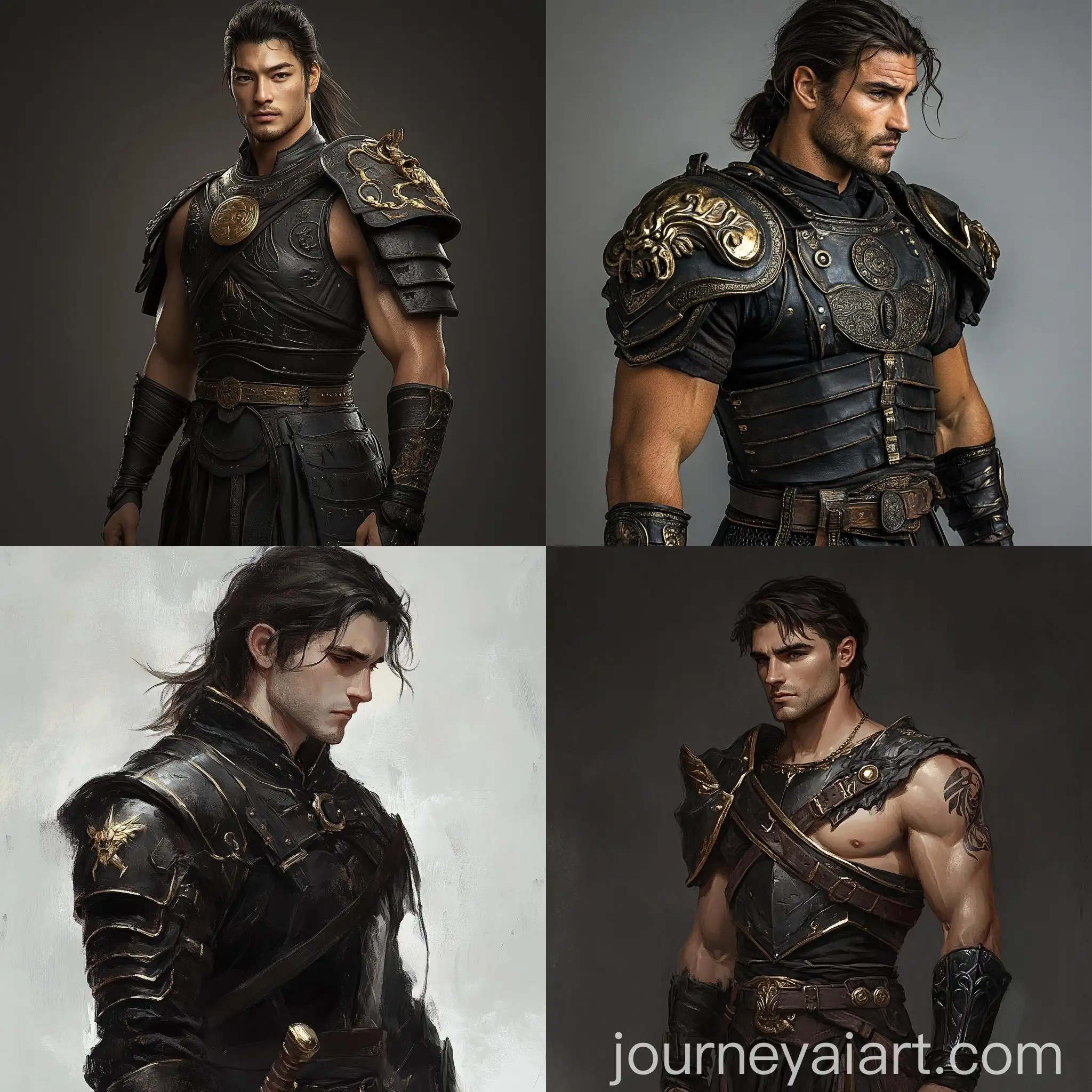 Brown-Hair-Man-in-Black-Leather-Armor-with-ONI-Demon-Shoulder-Strap