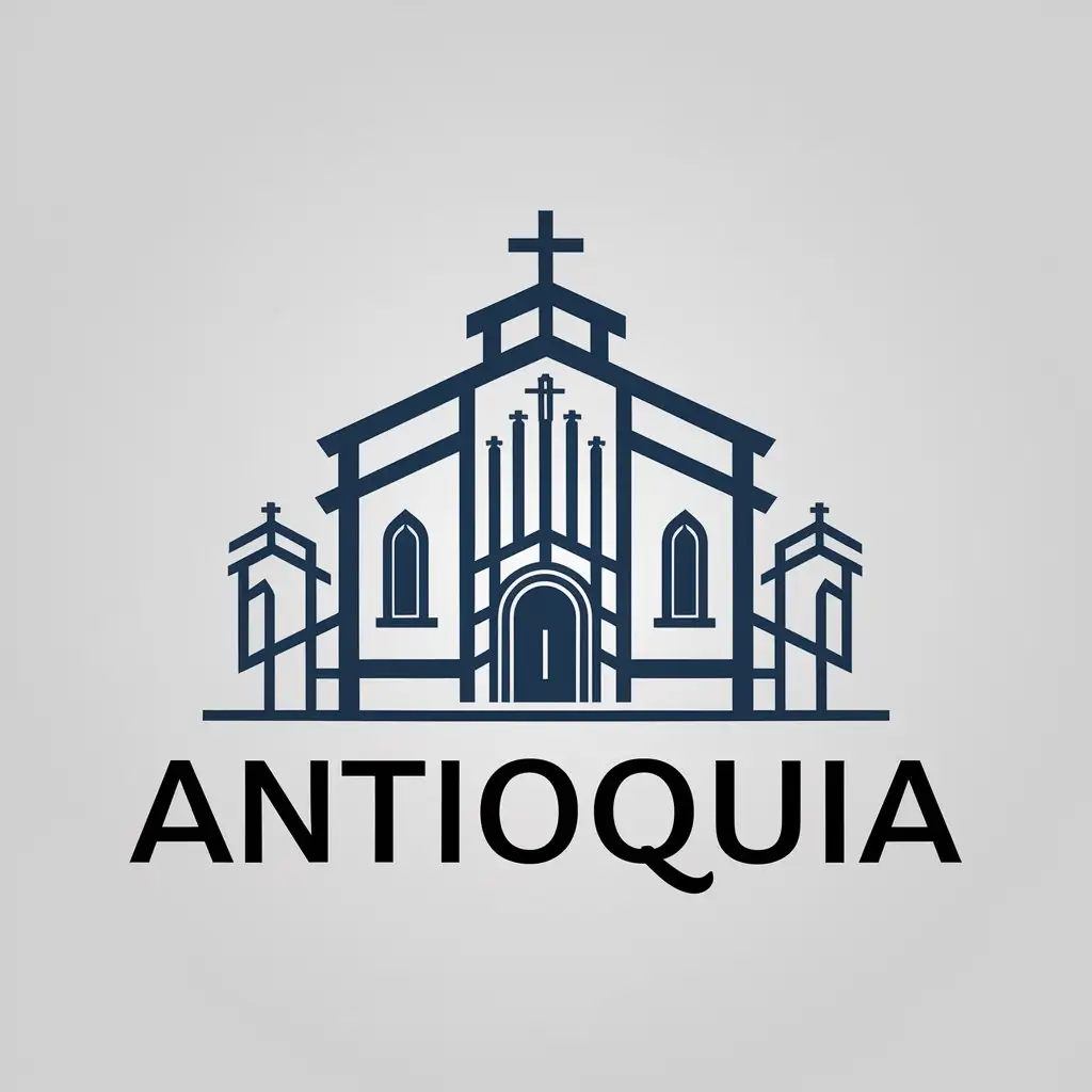 a vector logo design,with the text "ANTIOQUIA", main symbol:Christian church blue,complex,clear background