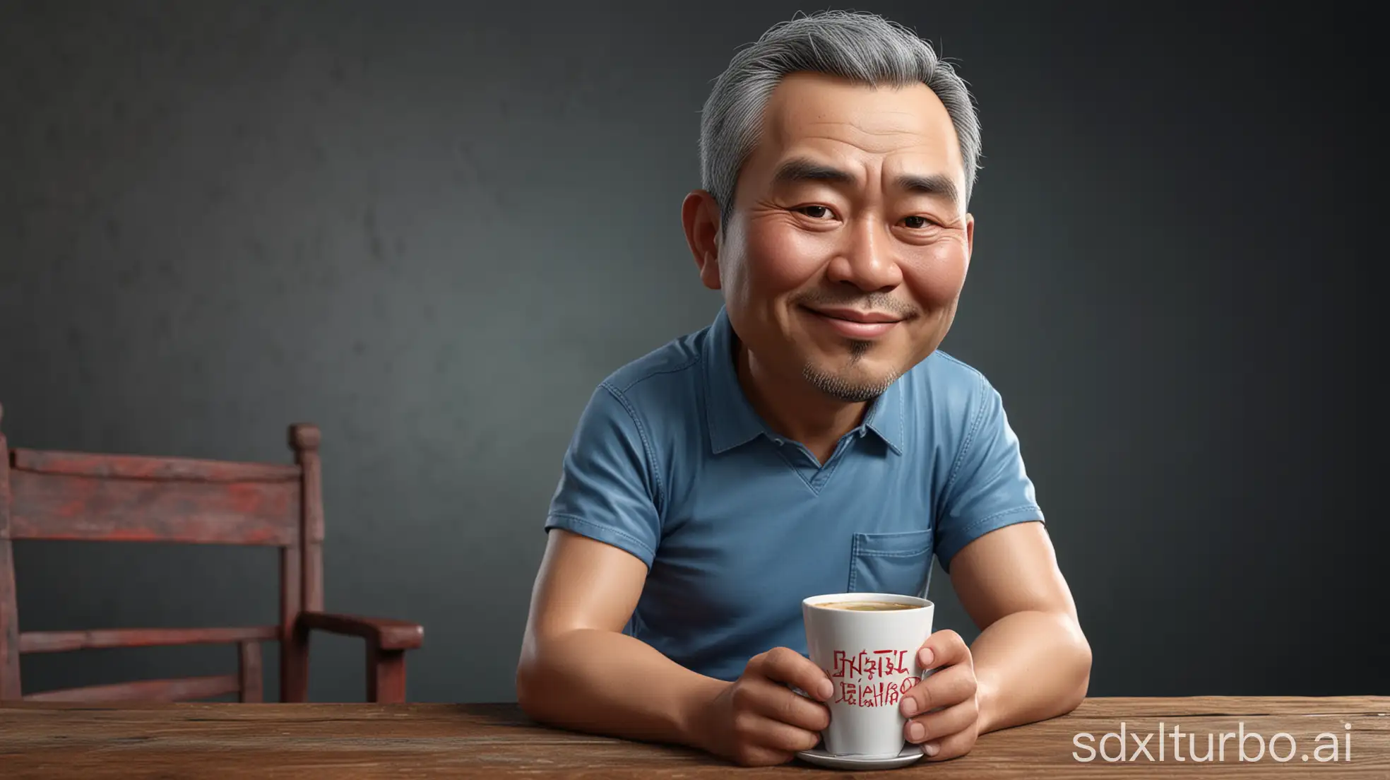 50YearOld-Chinese-Man-in-Blue-Jeans-Sitting-Relaxed-with-Coffee-in-Factory-Setting