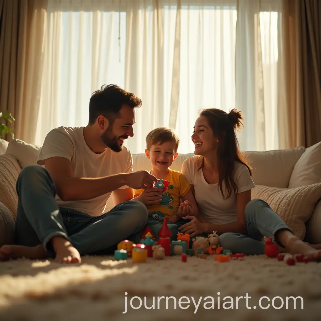 Young-Parents-Laughing-and-Holding-Toys-in-a-Light-Living-Room