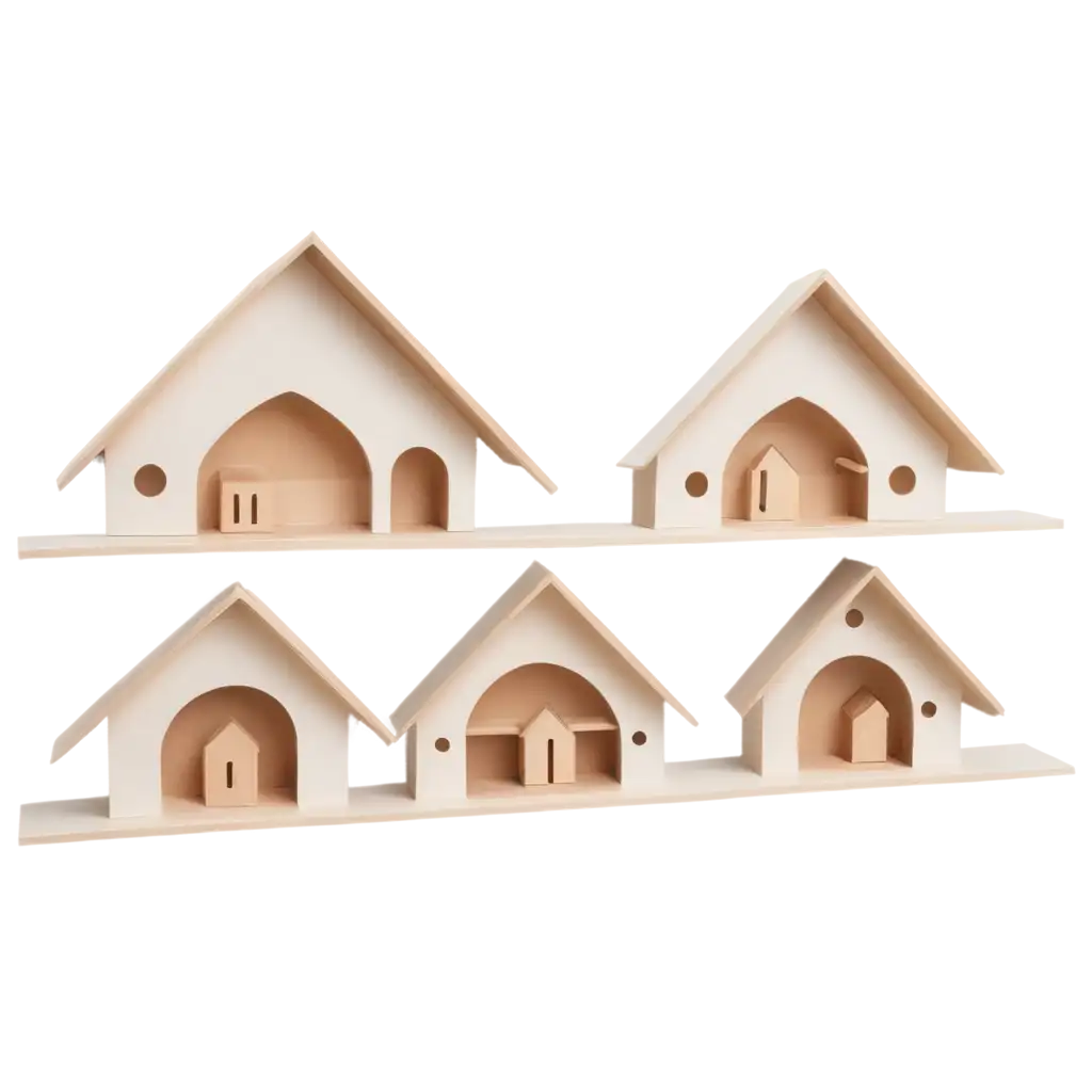 Stylish-PNG-Image-of-a-White-and-Beige-Kids-Room-Shelf-with-3-Houses-for-Playful-Decor