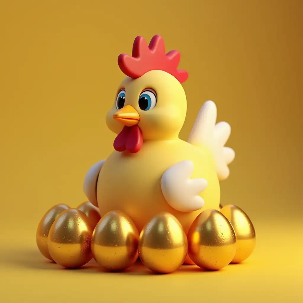 Golden-Eggs-Being-Laid-by-a-Chicken-in-Disney-Style-3D-Render