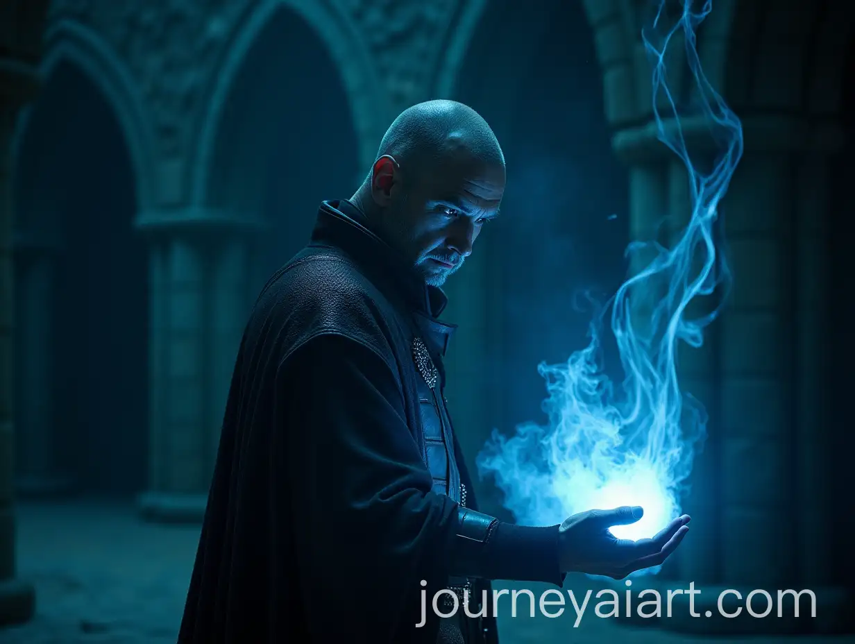 Male-Tiefling-Casting-a-Frost-Spell-in-a-Castle