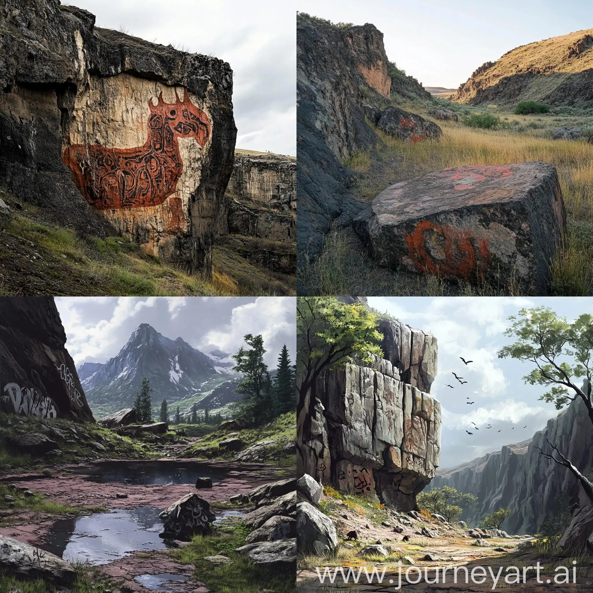 Gloomy-Wilderness-with-Graffiti-Rocks-Lava-Lakes-and-Mountain-Ranges