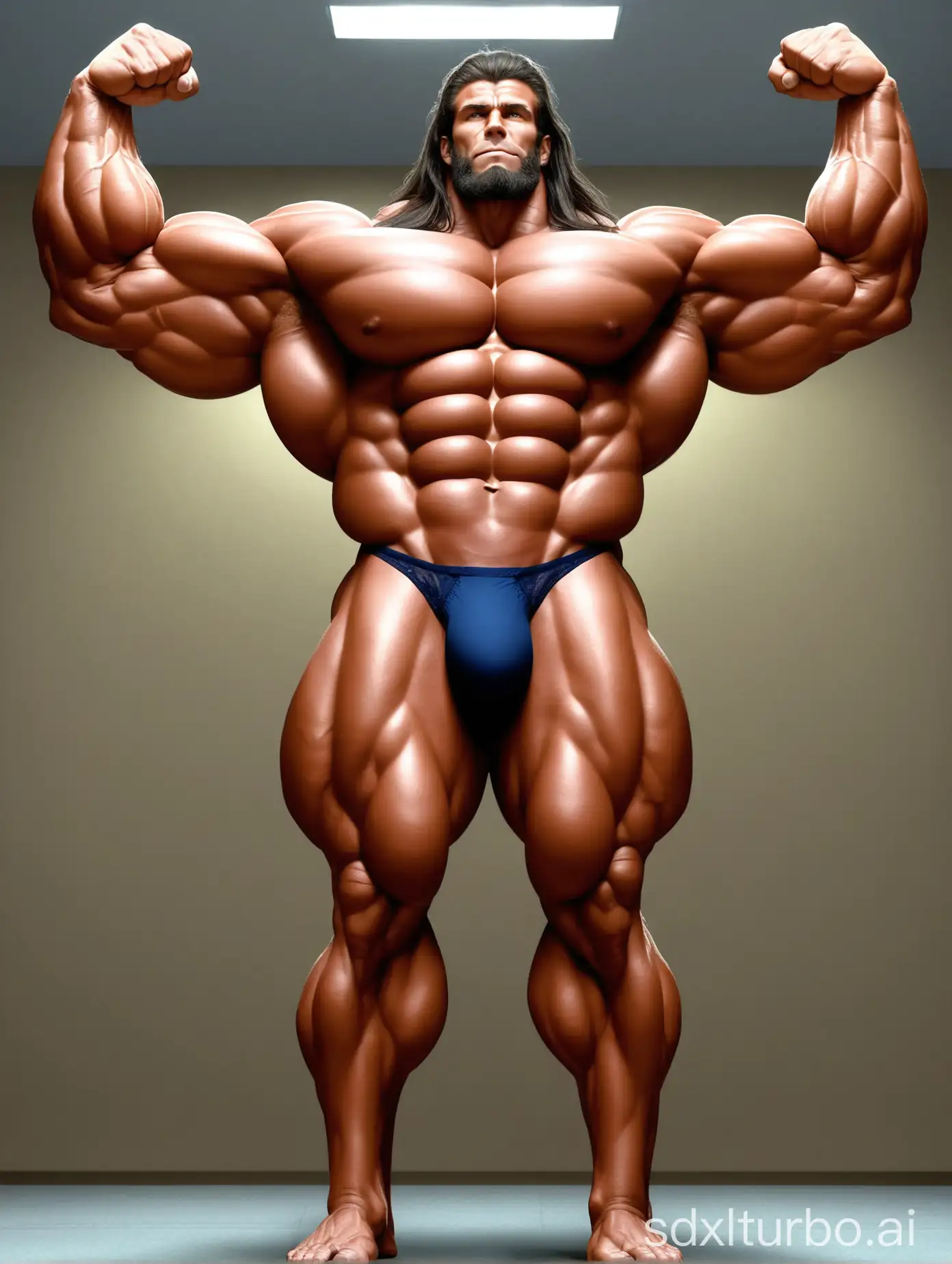 Giant-Muscular-Old-Man-with-Huge-Biceps-and-Abs-Raising-Arms