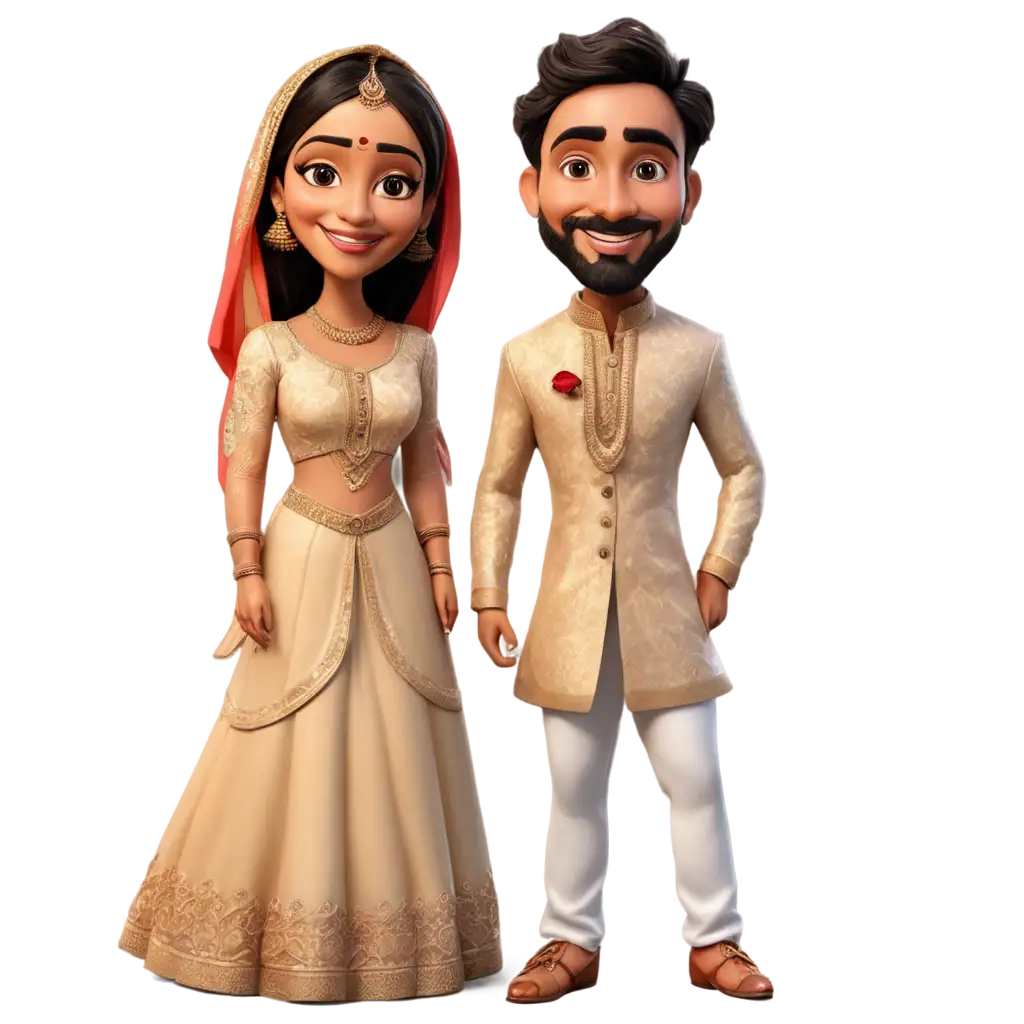 Indian-Wedding-Couple-Caricature-PNG-Bundle-with-Outfit-Perfect-for-Digital-Designs