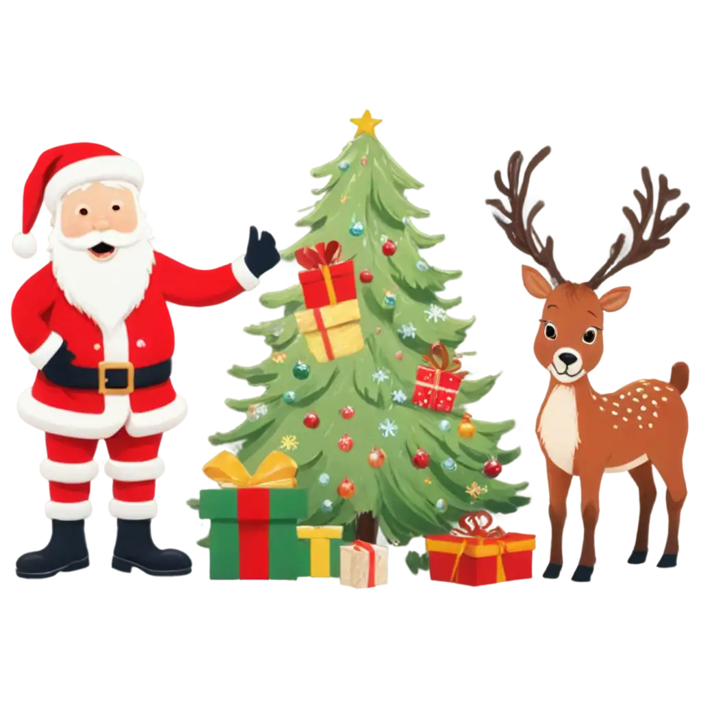 Merry-Christmas-2024-Greeting-Card-PNG-with-Santa-Reindeer-Christmas-Tree-Gift-Boxes-Perfect-for-Holiday-Designs