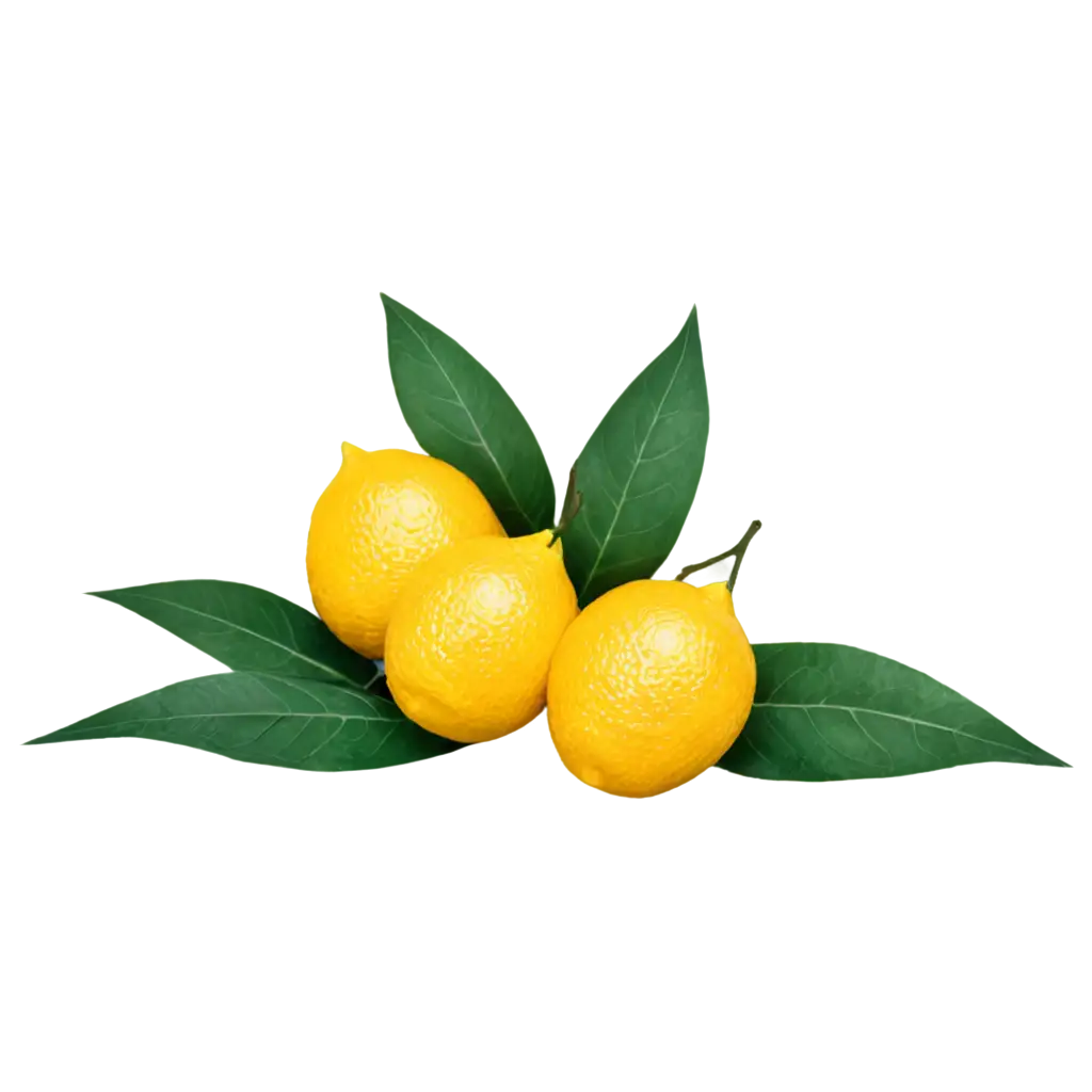 PNG-Image-of-3-Lemons-with-Green-Leaves-Vibrant-and-Fresh-Fruit-Design-for-Versatile-Use