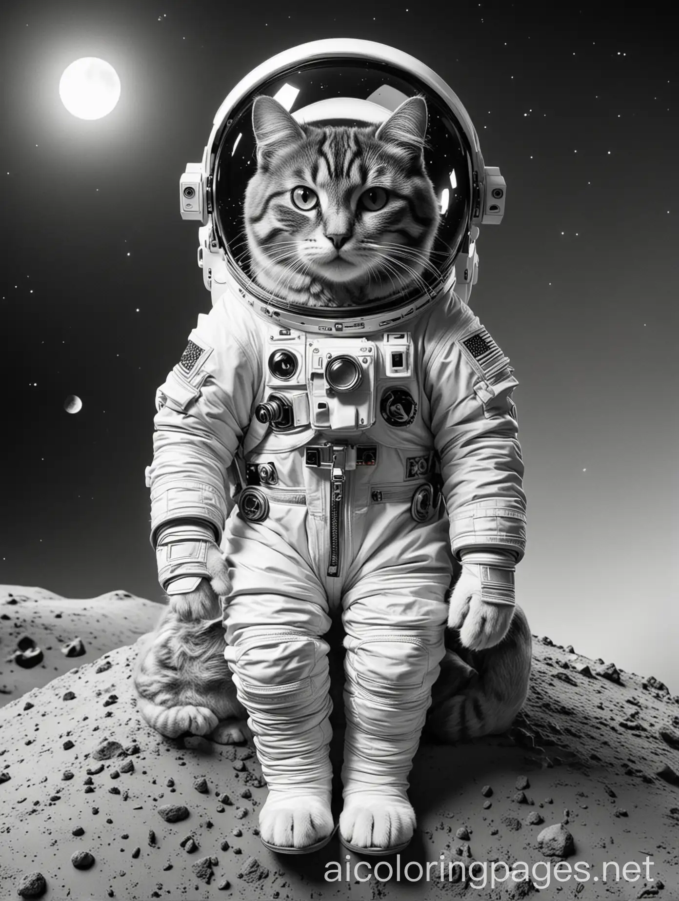 Realistic-Cat-in-Astronaut-Suit-Coloring-Page-on-the-Moon