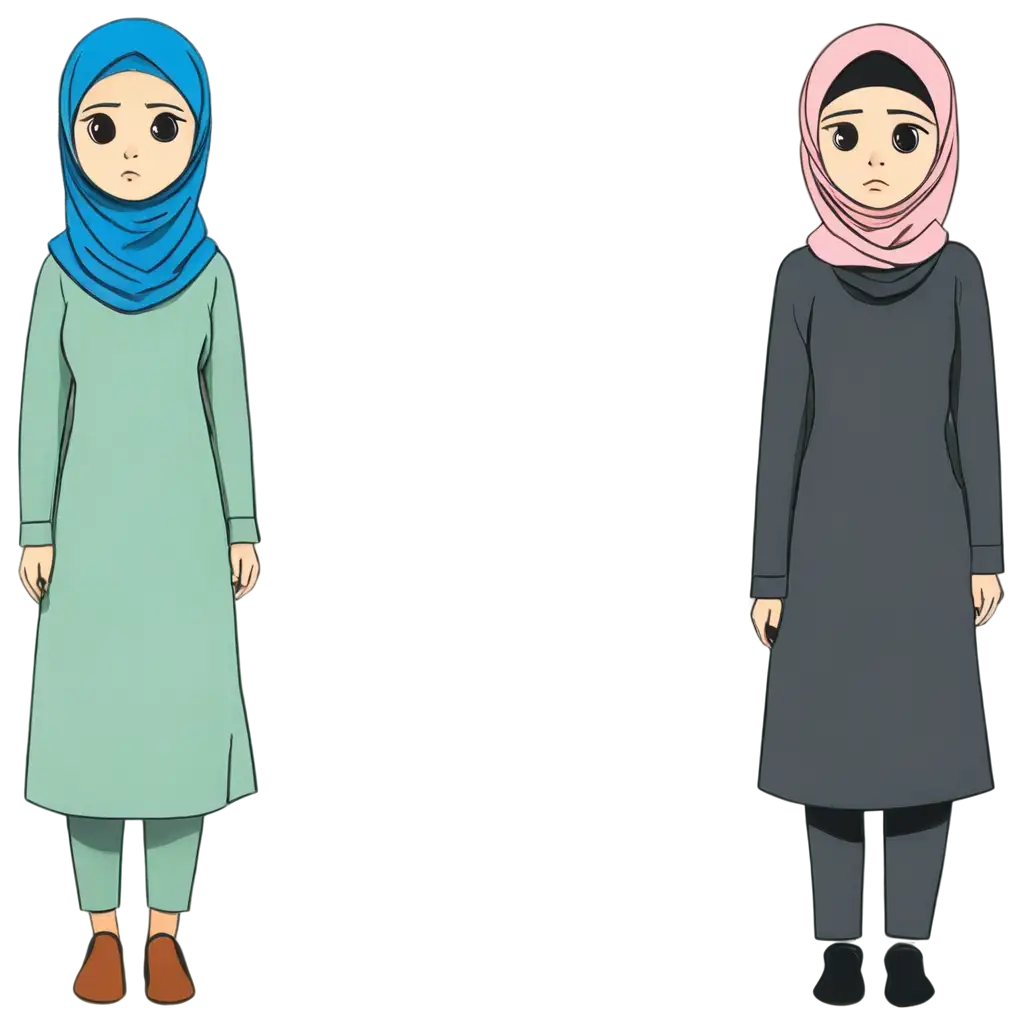 Sad-Cartoon-Style-PNG-Image-of-Two-Hijab-Women-Perfect-for-Emotional-Illustrations