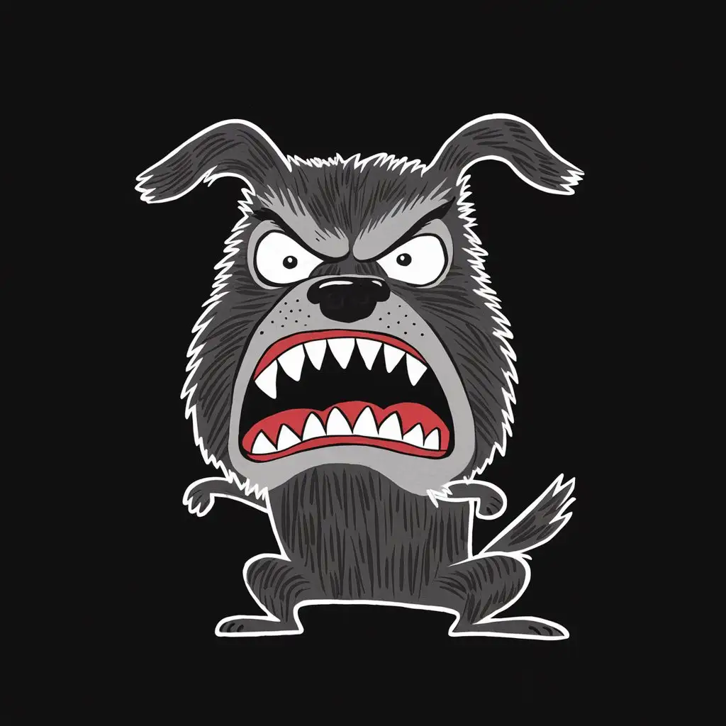 Angry Cartoon Dog Illustration on Black Background