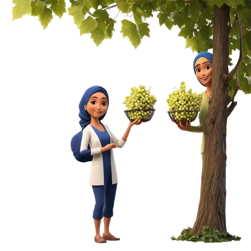 Animated-PNG-Image-of-Grapes-with-Tree-and-Muslim-Female-Farmer-Vibrant-and-Detailed-for-Web-Use