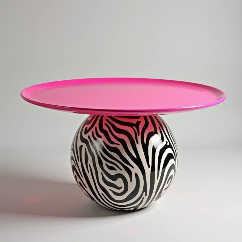 Bright-Pink-Ceramic-Coffee-Table-with-Zebra-Print-Spherical-Leg