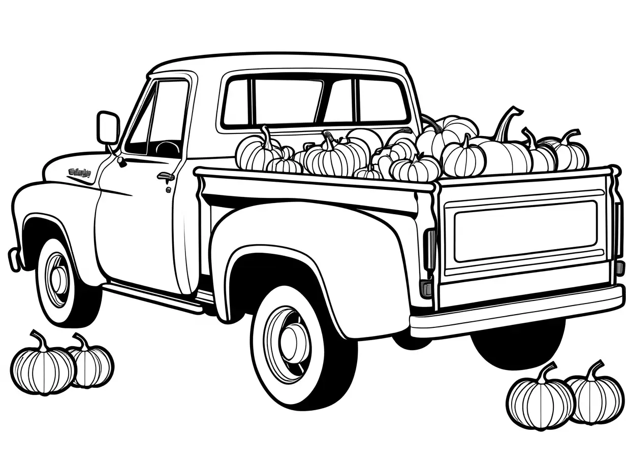 Pickup-Truck-with-Bed-Full-of-Pumpkins-Coloring-Page