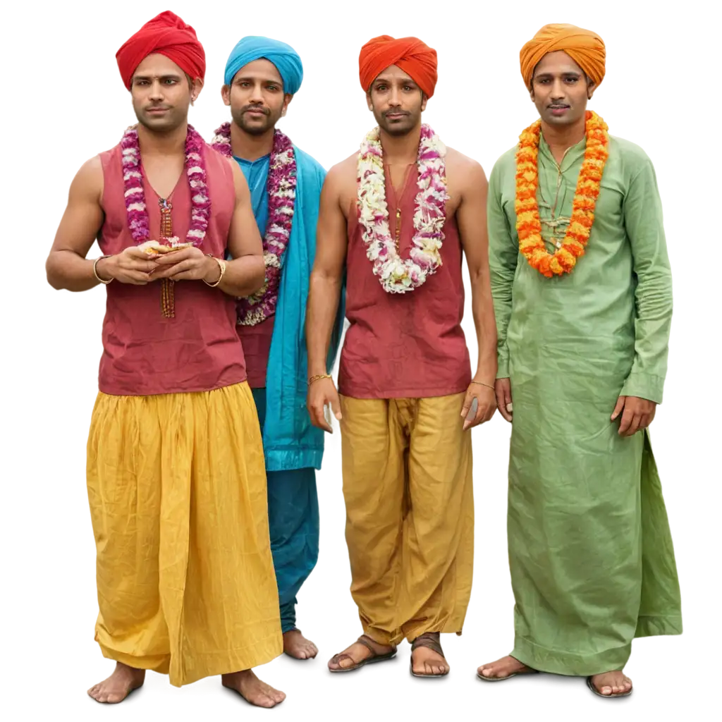 Vibrant-PNG-Image-of-Indian-Men-in-Traditional-Attire-at-Mahakumbh-Mela-with-Sacred-Offerings