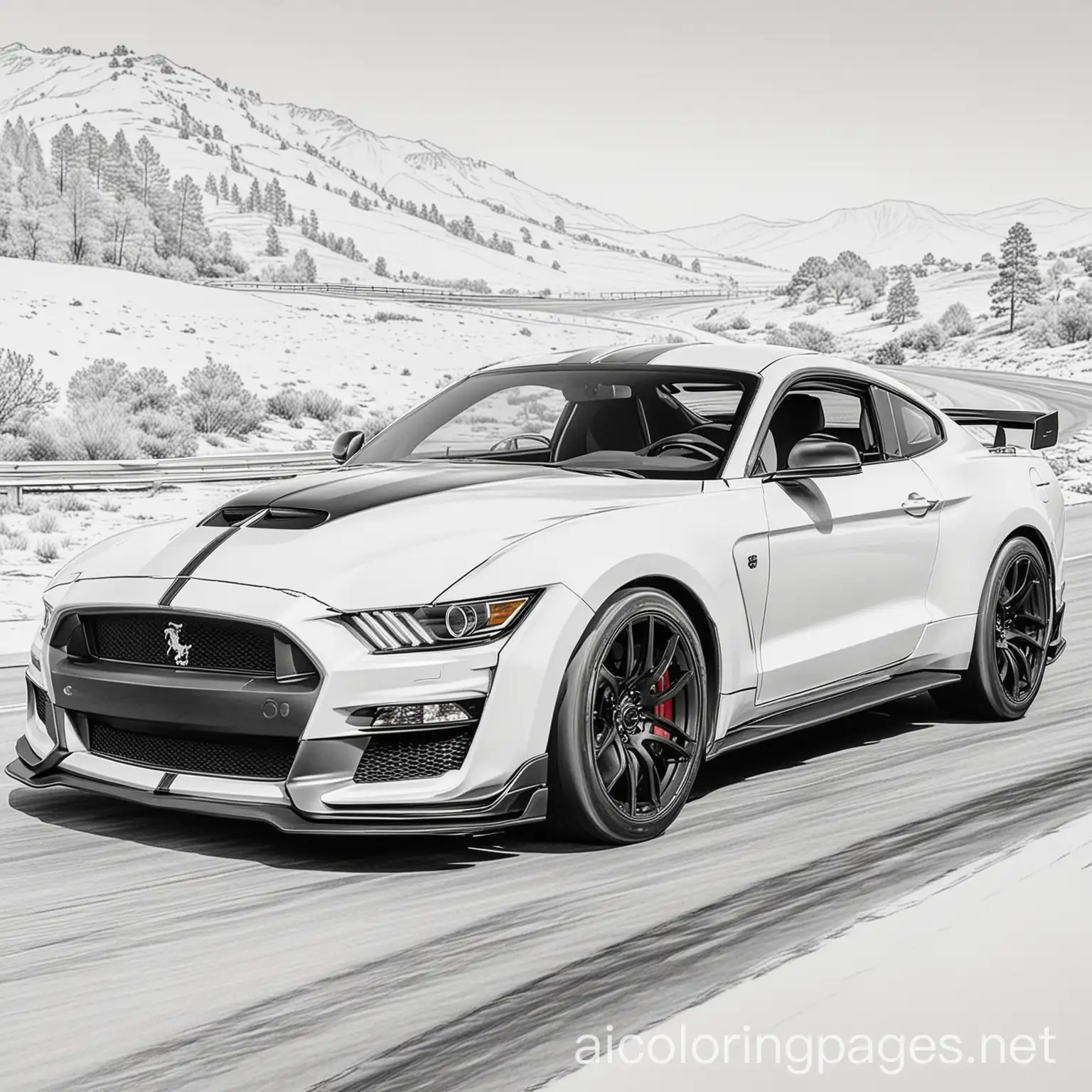 2019-Ford-Mustang-Shelby-GT500-on-Country-Road-Coloring-Page