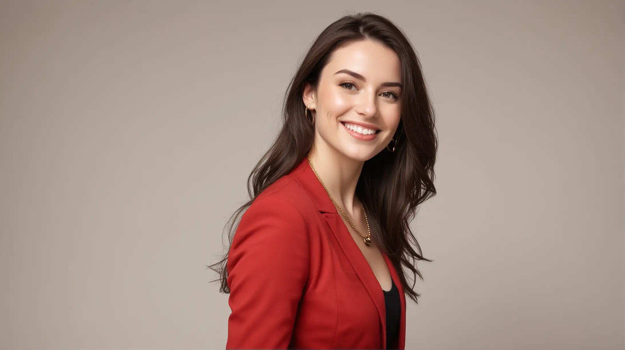 Smiling Woman in Red Blazer with Seductive Expression