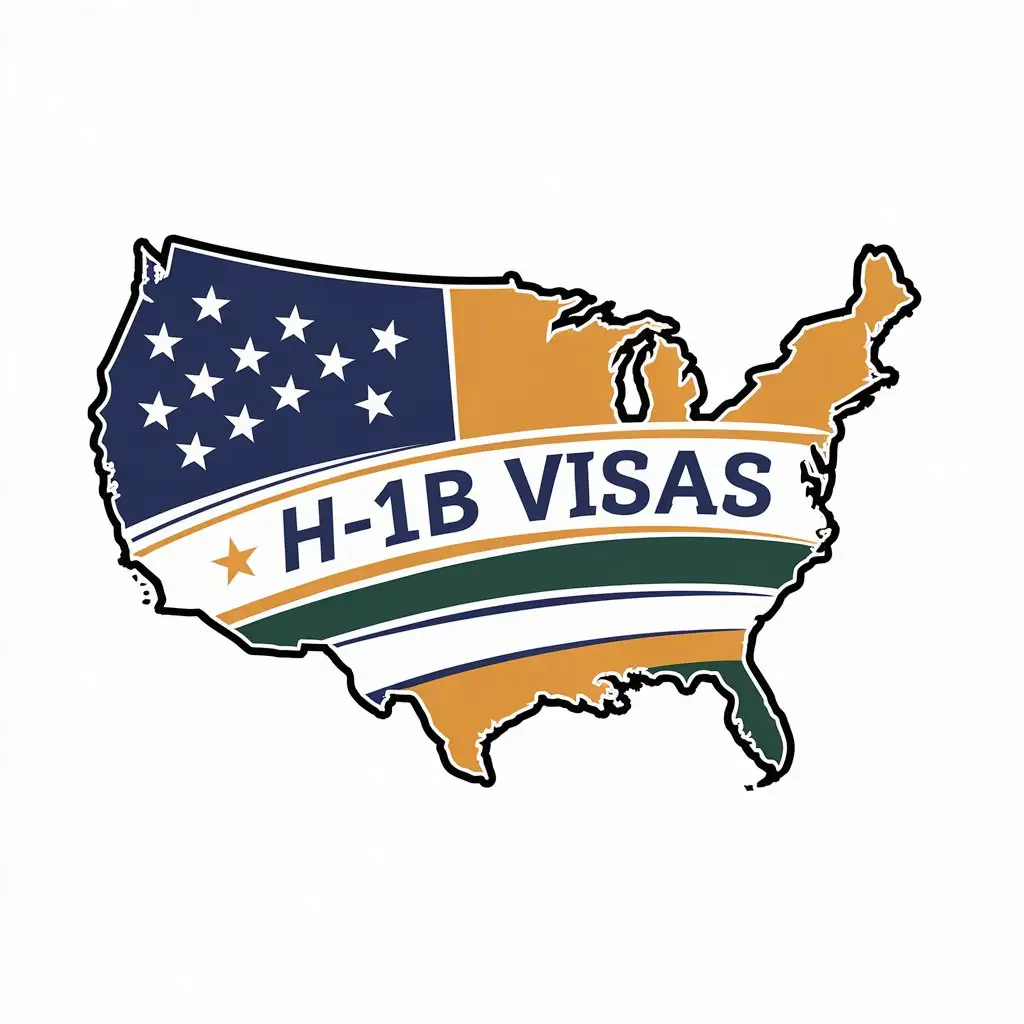 LOGO Design for H1B Visas United States Map with Stars Stripes and Saffron White Green Colors