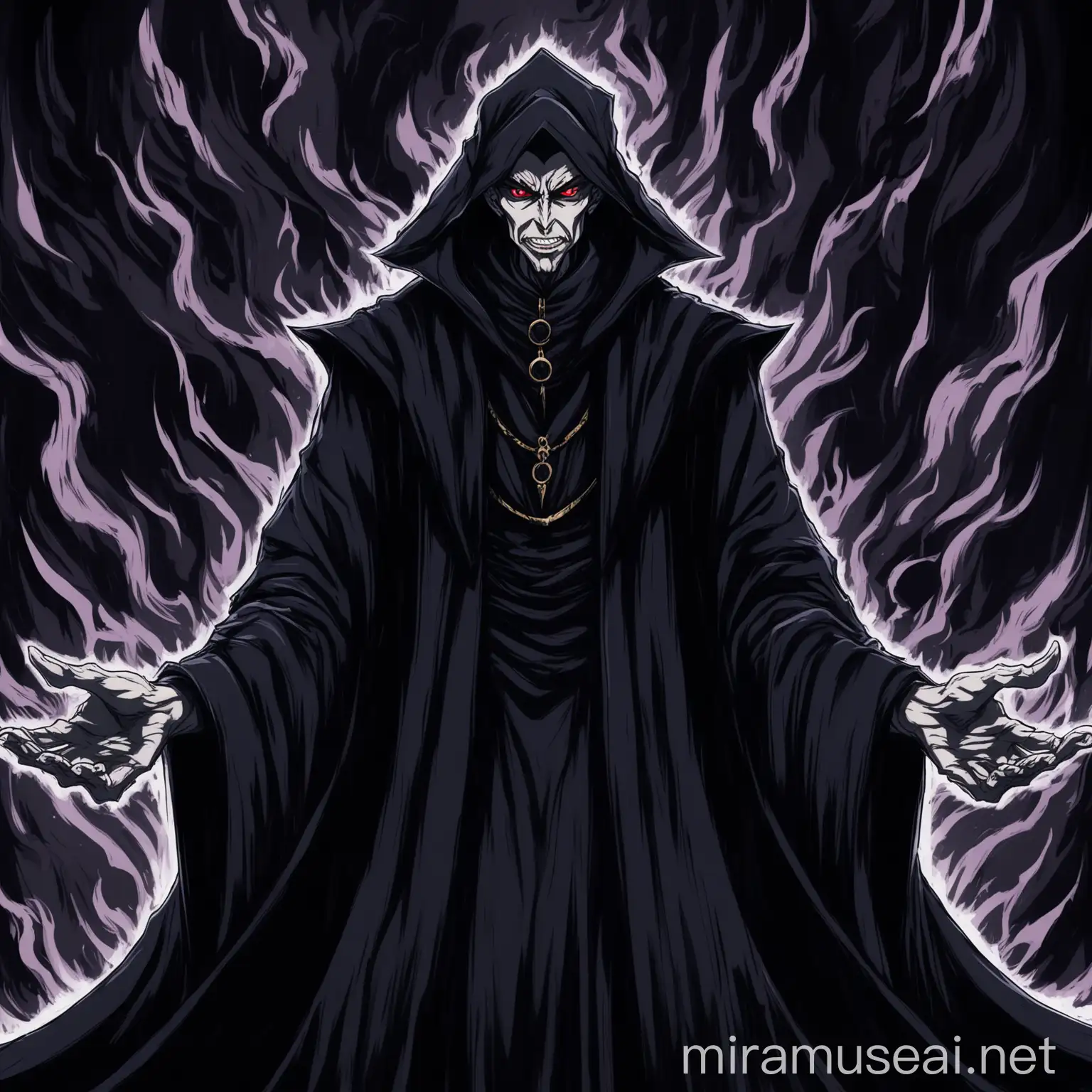 Male Mage in Evil Anime Style with Black Cloths