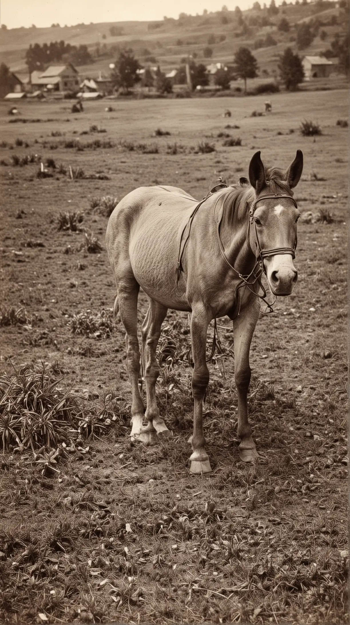 Mule Grazing in 19th Century Field