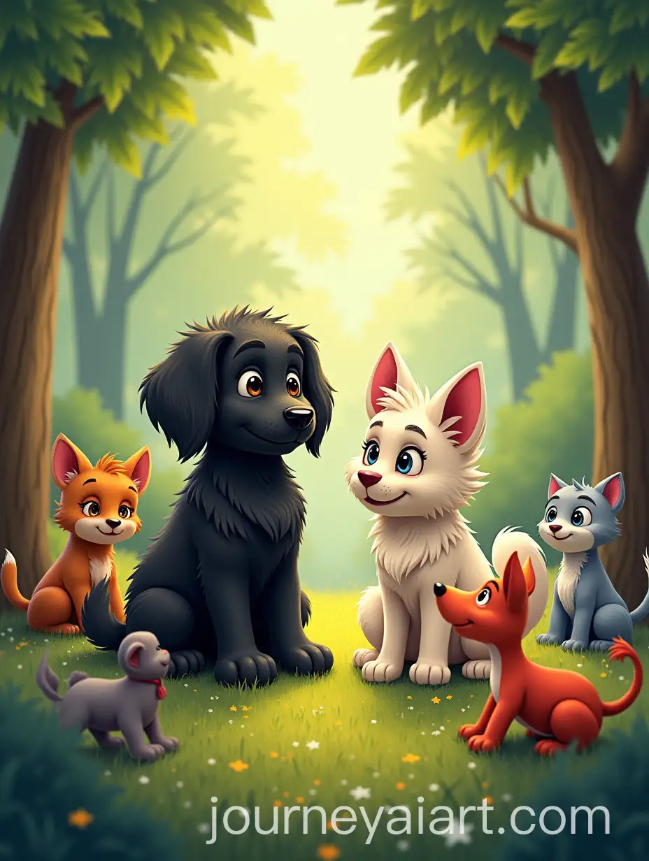AI-Image-Prompt-ExpansionBlackie-the-Dog-and-Lily-Sharing-Stories-with-Cheerful-Animals-in-a-Lush-Forest