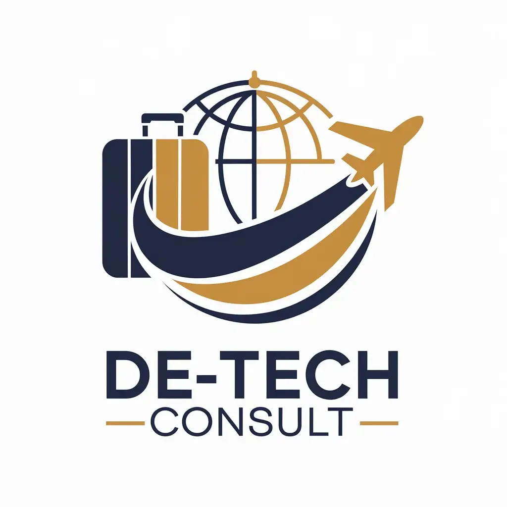 LOGO Design for DeTech Consult Luggage Globe Euro Plane Symbol for Travel Industry