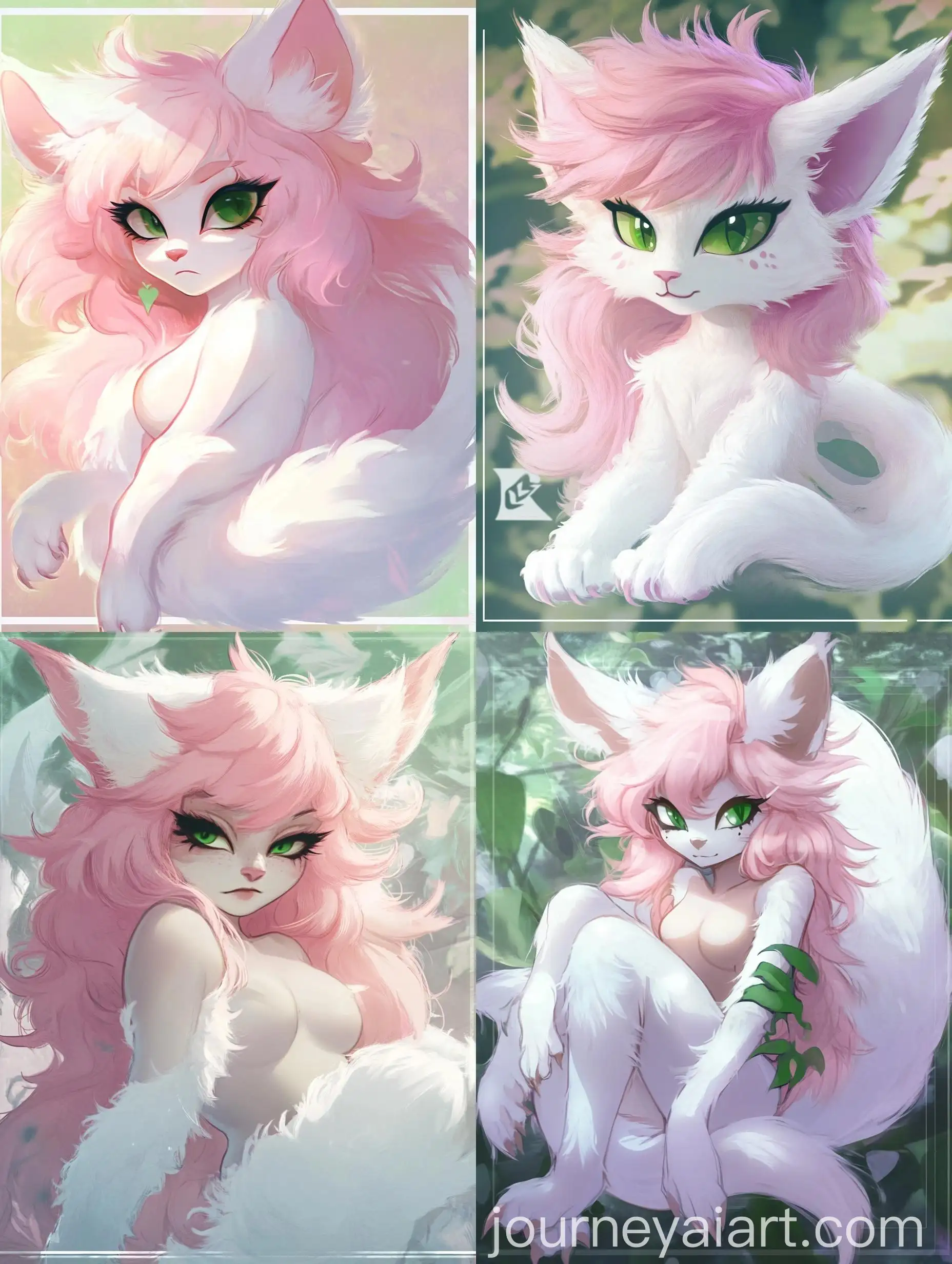 Hybrid-Female-Character-with-White-Fur-Pink-Fluffy-Hair-and-Green-Eyes