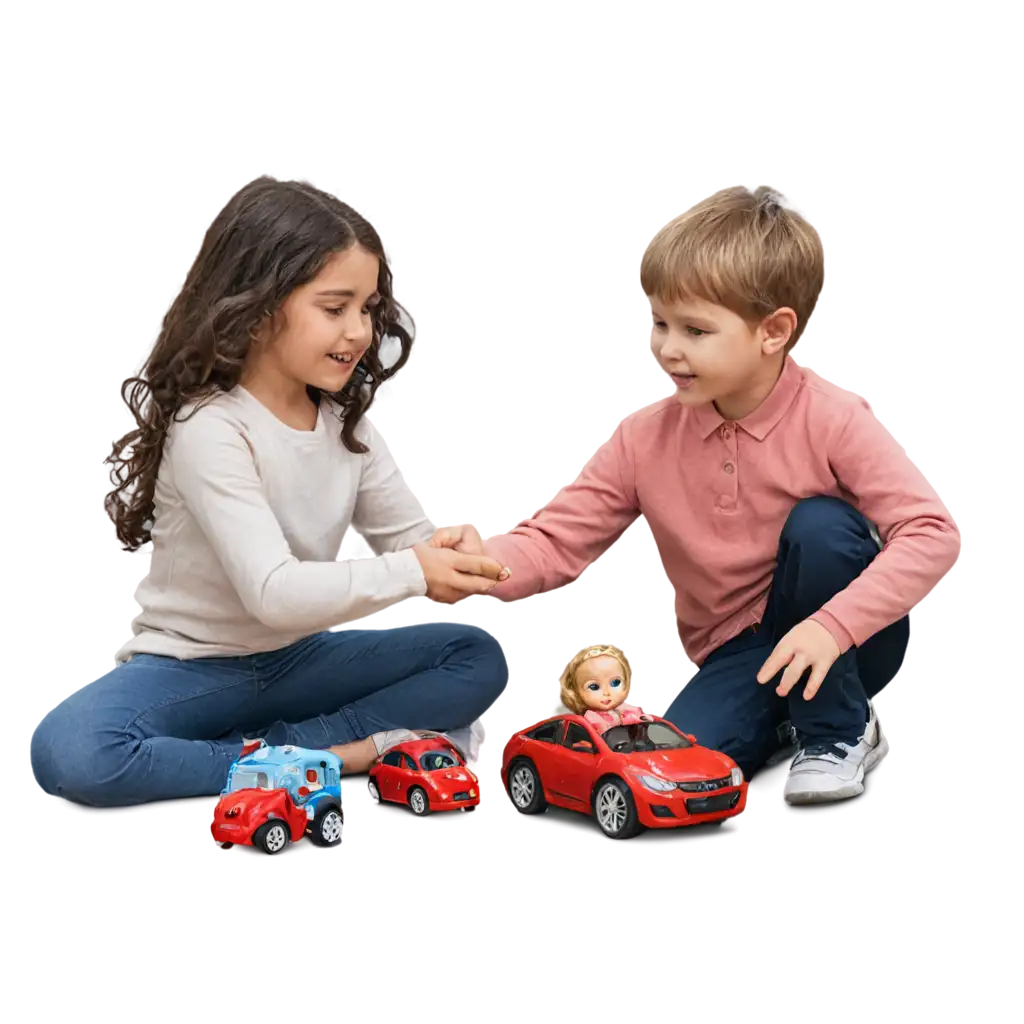 Delightful-PNG-Image-of-a-Smiling-Girl-Playing-with-a-Doll-and-a-Boy-with-a-Car