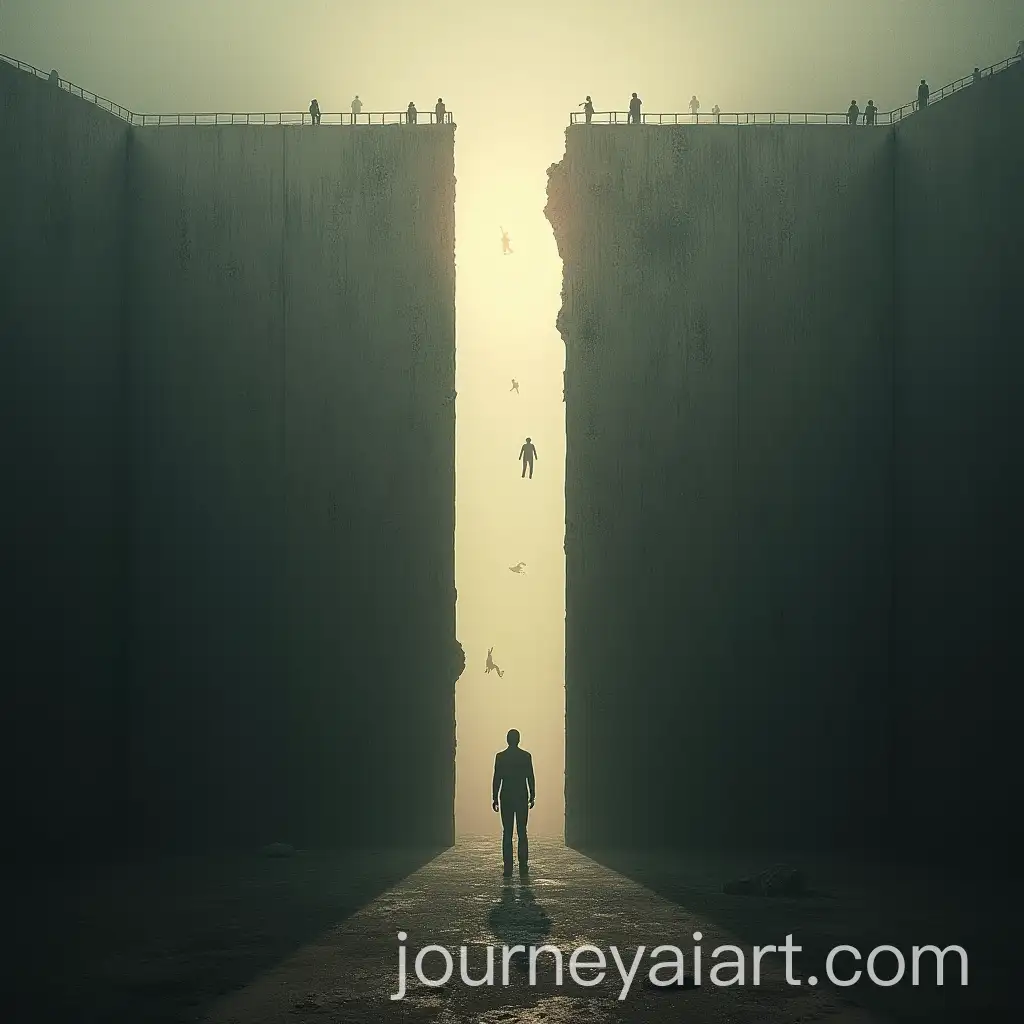 Surreal-Album-Cover-Featuring-Light-and-Darkness-Divide-with-Figures-Falling-Into-Abyss