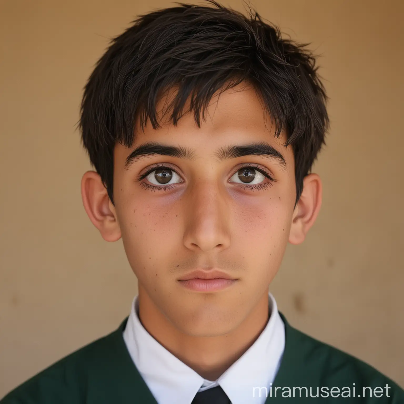 Afghan Boy in School Uniform with Distinctive Features